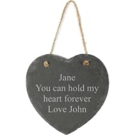 Personalised Hanging Slate Heart - 15cm - Any Message