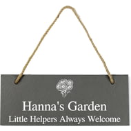 Personalised Flower Motif Hanging Garden Slate Sign Plaque