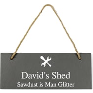 Personalised Tool Motif Hanging Slate Shed, Workshop or Garage Sign - 25x10cm