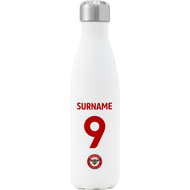 Personalised Brentford FC Back Of Shirt Insulated Water Bottle - White