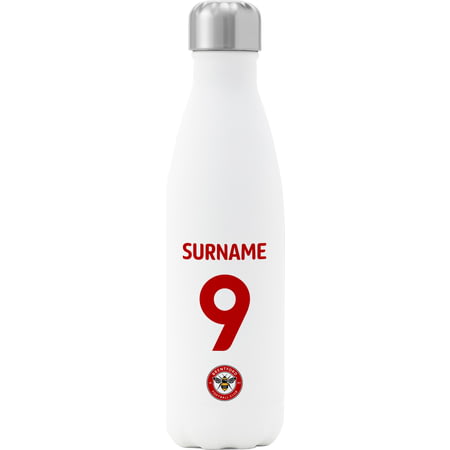 Personalised Brentford FC Back Of Shirt Insulated Water Bottle - White