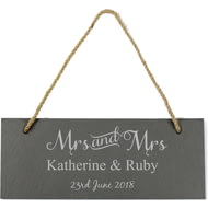 Personalised Mrs & Mrs Hanging Slate Sign Plaque