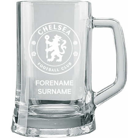 Personalised Chelsea FC Crest Stern Glass Pint Tankard