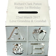 Personalised Engraved Silver ABC Moneybox