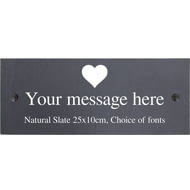 Personalised Heart Motif Natural Slate Sign Garden Plaque With Wall Fixings - 25x10cm