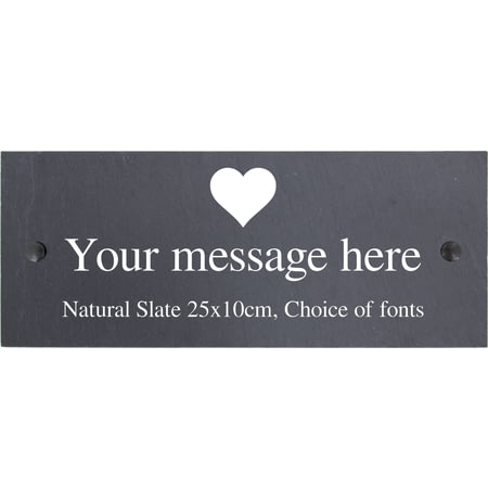 Personalised Heart Motif Natural Slate Sign Garden Plaque With Wall Fixings - 25x10cm