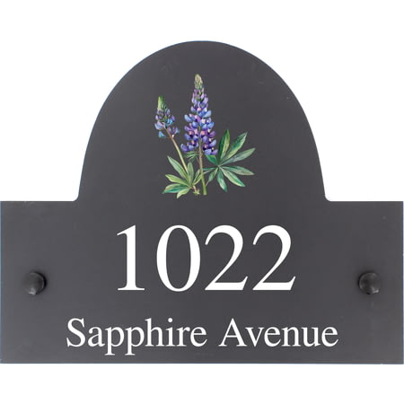 Personalised Lupin Flower Motif Slate House Name Or Number Plaque/Sign - 25x20cm