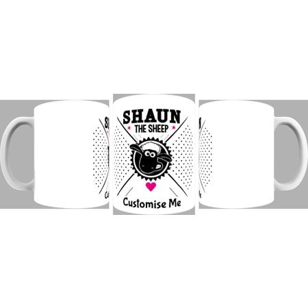 Personalised Shaun The Sheep Black & White Mug