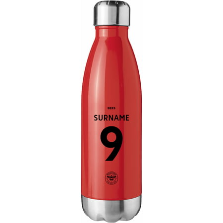 Personalised Brentford FC Back Of Shirt Red Insulated Water Bottle