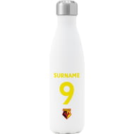 Personalised Watford FC Back Of Shirt Insulated Water Bottle - White