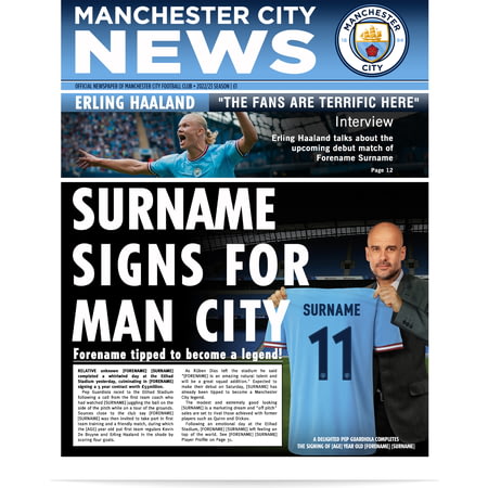 Personalised Manchester City FC Spoof Newspaper Single Page Print