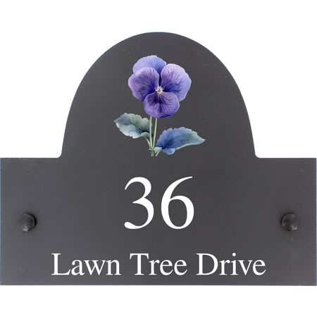 Personalised Pansy Flower Motif Slate House Name Or Number Plaque/Sign - 25x20cm