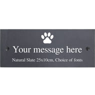 Personalised Paw Print Motif Natural Slate Sign Garden Plaque With Wall Fixings - 25x10cm