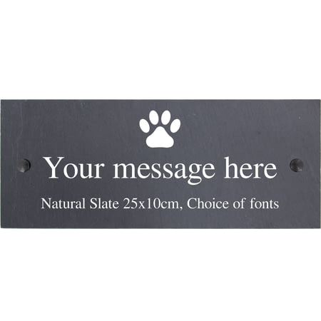 Personalised Paw Print Motif Natural Slate Sign Garden Plaque With Wall Fixings - 25x10cm