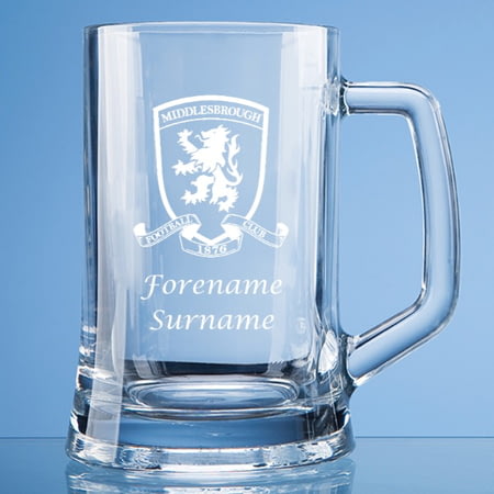 Personalised Middlesbrough FC Crest Stern Glass Pint Tankard
