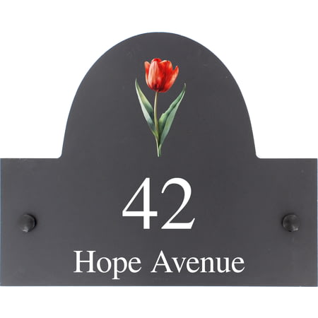 Personalised Tulip Flower Motif Slate House Name Or Number Plaque/Sign - 25x20cm