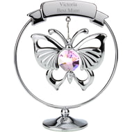 Personalised Engraved Crystocraft Hanging Butterfly Ornament with a Pink Crystal