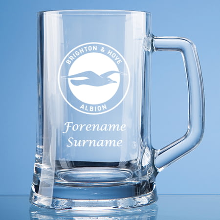 Personalised Brighton & Hove Albion FC Crest Stern Glass Pint Tankard