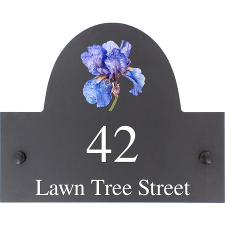 Personalised Iris Flower Motif Slate House Name Or Number Plaque/Sign - 25x20cm