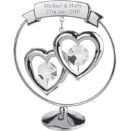 Personalised Engraved Crystocraft Clear Double Hanging Hearts Ornament