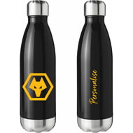 Personalised Wolves Crest Black Insulated Water Bottle