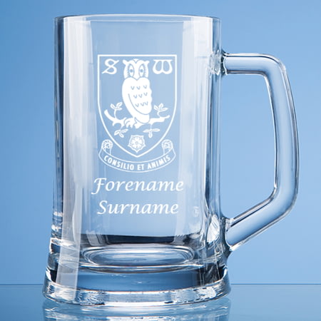 Personalised Sheffield Wednesday FC Crest Stern Glass Pint Tankard