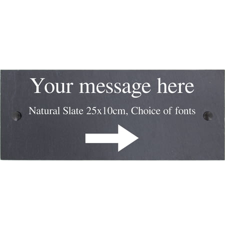 Personalised Right Arrow Below Text Natural Slate Sign Garden Plaque With Wall Fixings - 25x10cm