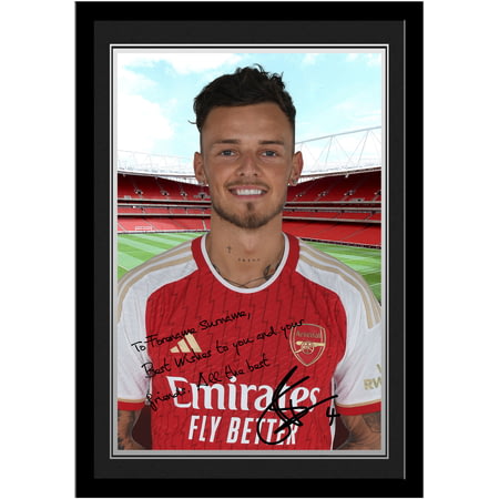 Personalised Arsenal FC Ben White Autograph A4 Framed Player Photo