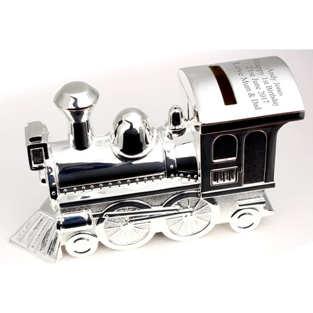 Personalised Engraved Silver Plated Steam Train Money Box Bank