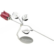Personalised Engraved Silver Plated Pink Rose - 18cm