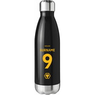 Personalised Wolves Back Of Shirt Black Insulated Water Bottle