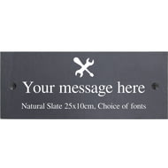 Personalised Tool Motif Natural Slate Sign Garden Plaque With Wall Fixings - 25x10cm