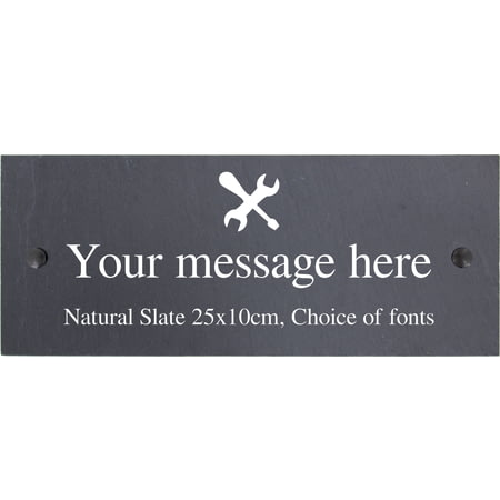 Personalised Tool Motif Natural Slate Sign Garden Plaque With Wall Fixings - 25x10cm