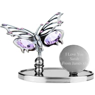 Personalised Engraved Crystocraft Butterfly Ornament with Purple Crystals