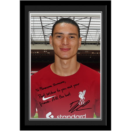 Personalised Liverpool FC Darwin Nunez Autograph A4 Framed Player Photo