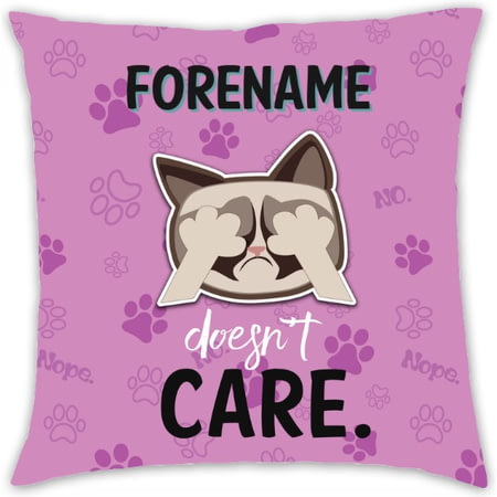 Personalised Grumpy Cat Emoji - Doesn't Care Cushion Pink - 45x45cm