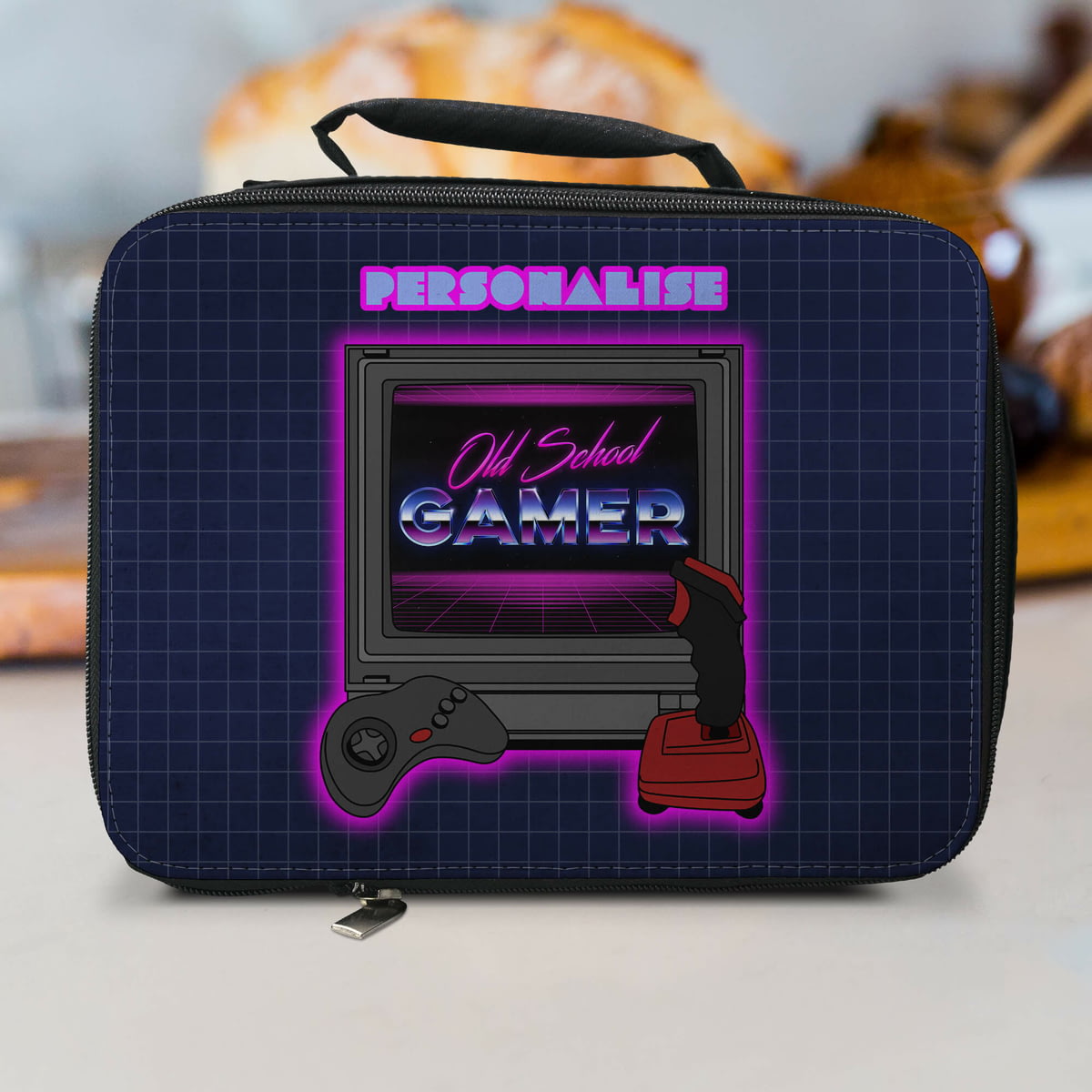 Personalised Old School Gamer Lunch Bag - Black from Go Find A Gift