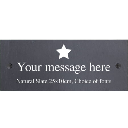 Personalised Star Motif Natural Slate Sign Garden Plaque With Wall Fixings - 25x10cm